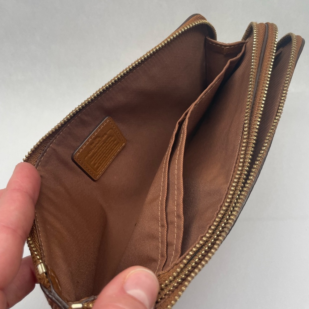 Coach Double Zip Wallet Wristlet – Chestnut Brown Pebbled Leather w/ Tags - Picture 7 of 15
